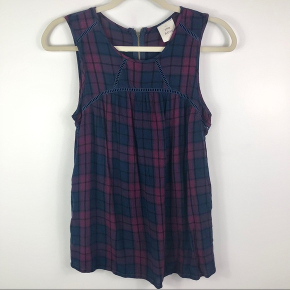 Knox Rose Tops - Knox Rose plaid pleated tank top w/ back zipper